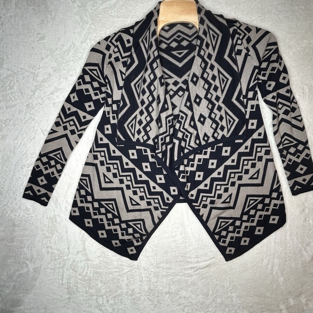 THML Anthropology‎ Geometric Print Open Front Waterfall Cardigan Sweater Small